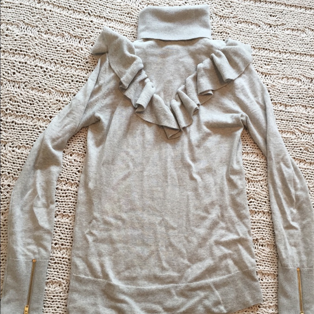 J Crew Tippi Ruffle Turtleneck Sweater- Gray
